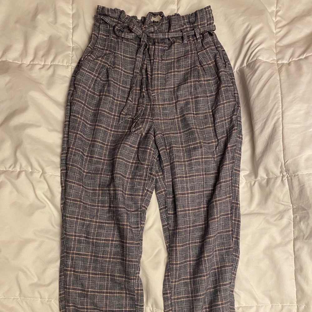 High waisted paper bag tapered pants